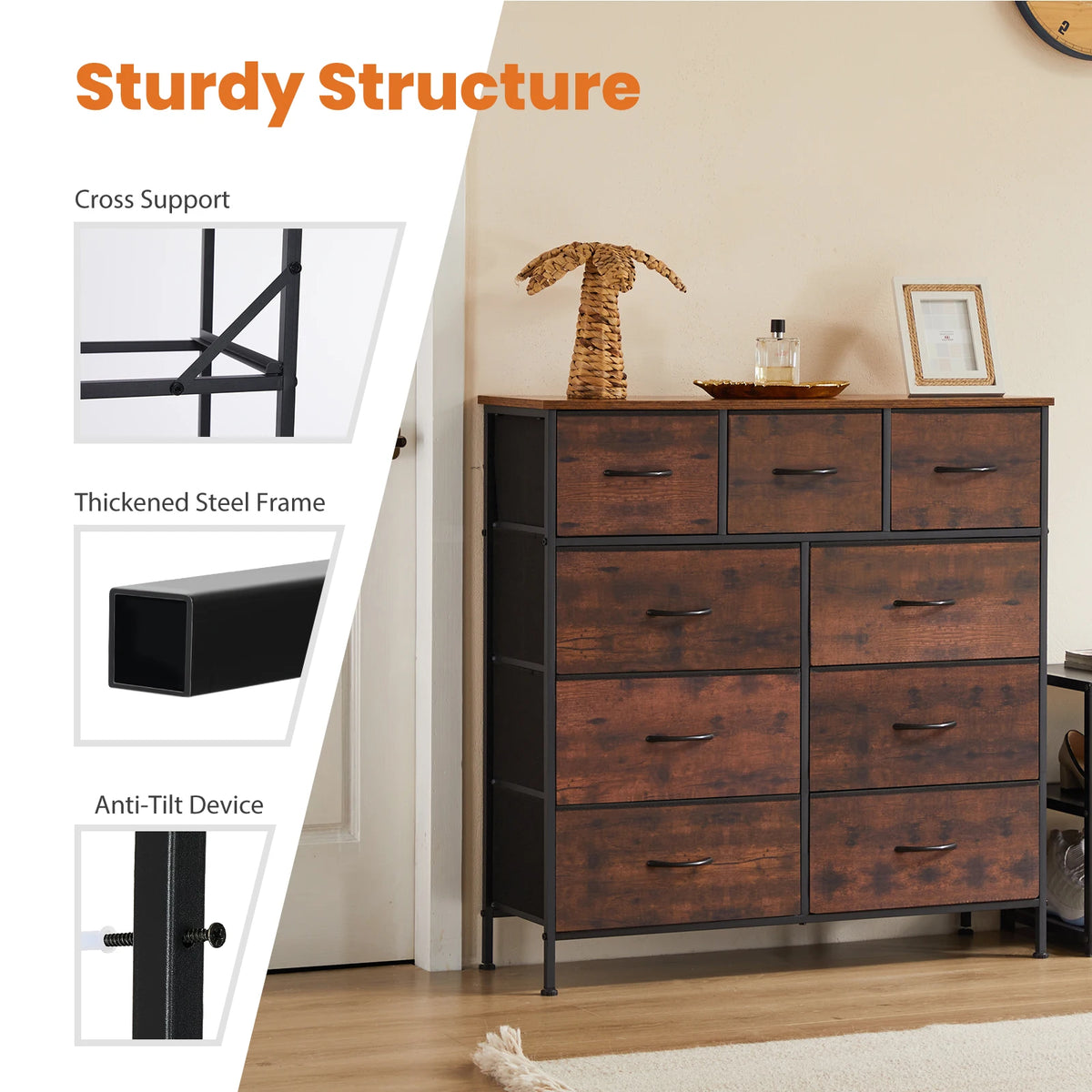 JHK Modern 9 Drawer Fabric Wardrobe Bedroom Storage Organizer