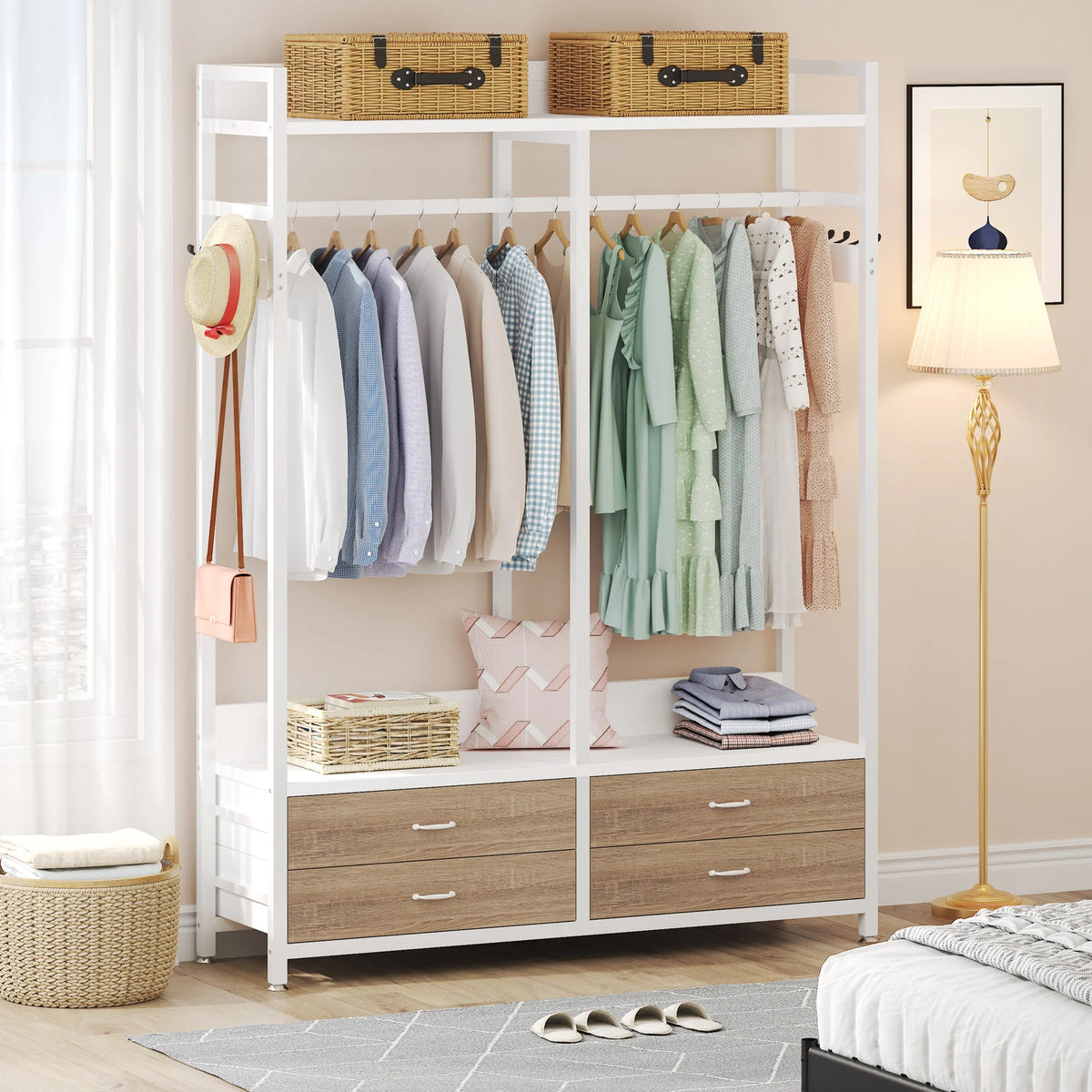 Tribesigns Freestanding Closet Organizer With Drawers And Hooks