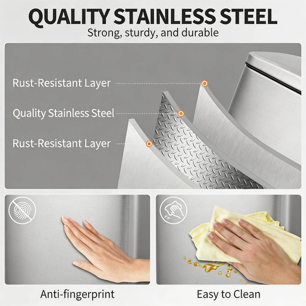 HiMISS Stainless Steel Pedal Trash Bin Fingerprint Proof Design