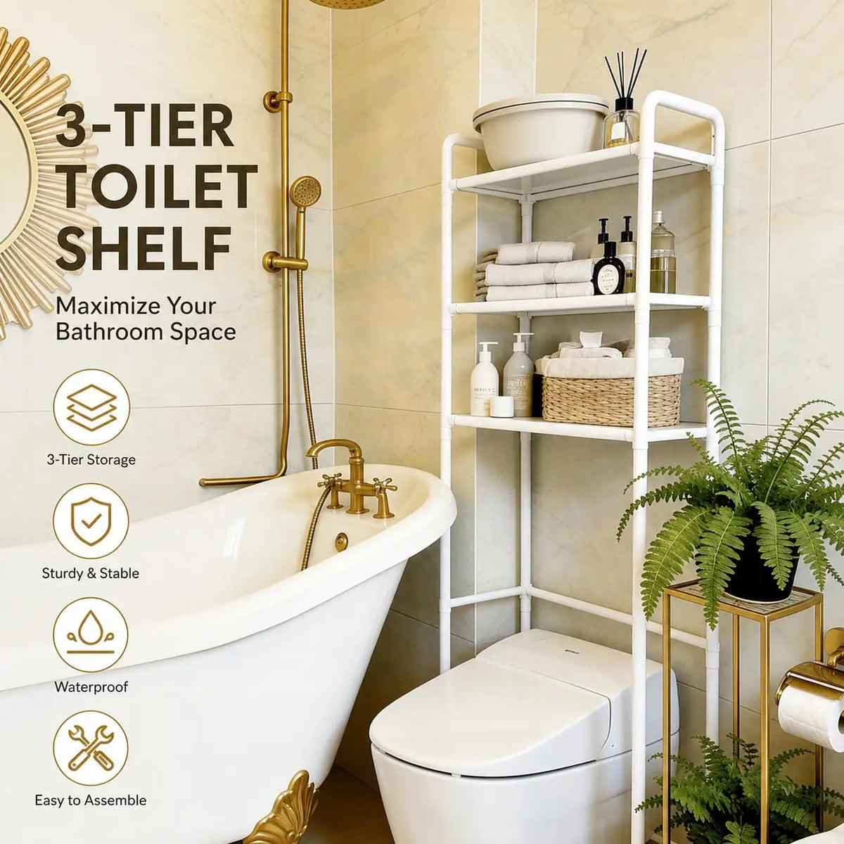 Bathroom Storage Shelf Anti-Fall Iron Middle Layer Boards
