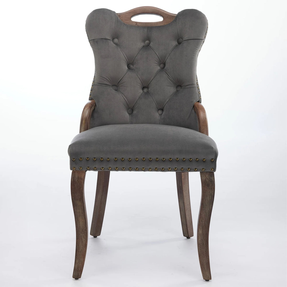 Tufted Dining Chairs With Metal Frame And Wooden Handles