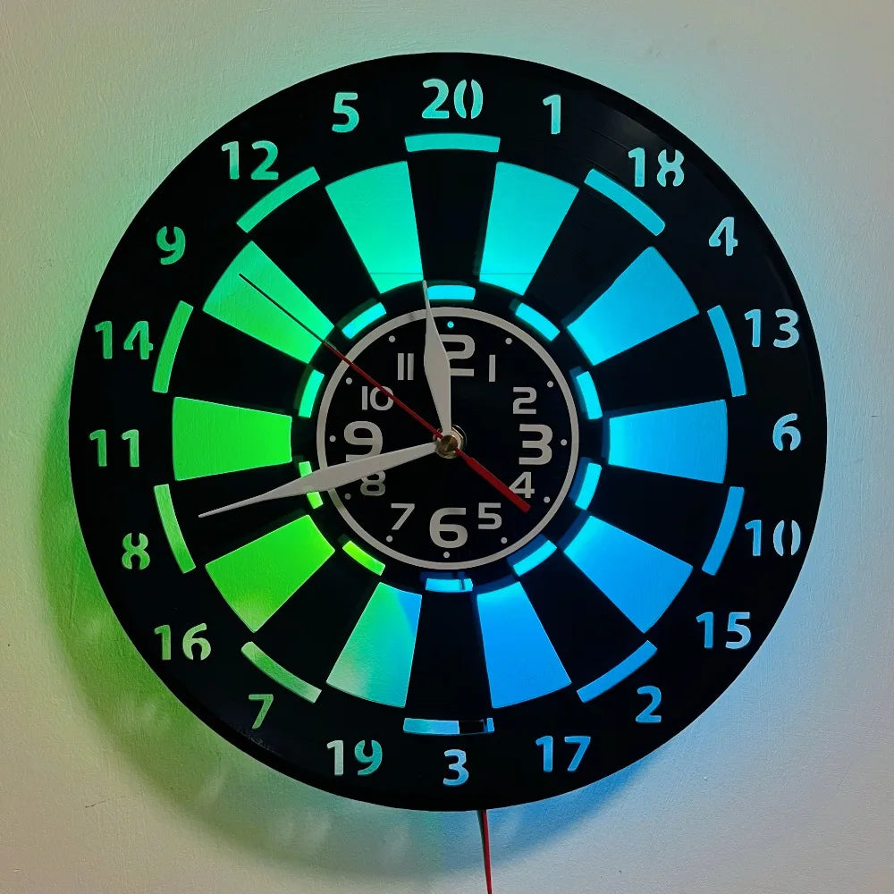 1pc Vinyl Record LED Wall Clock - Darts Game Design Silent Non-Ticking Luminous Irregular Shape with Flat Crown, Battery Operate