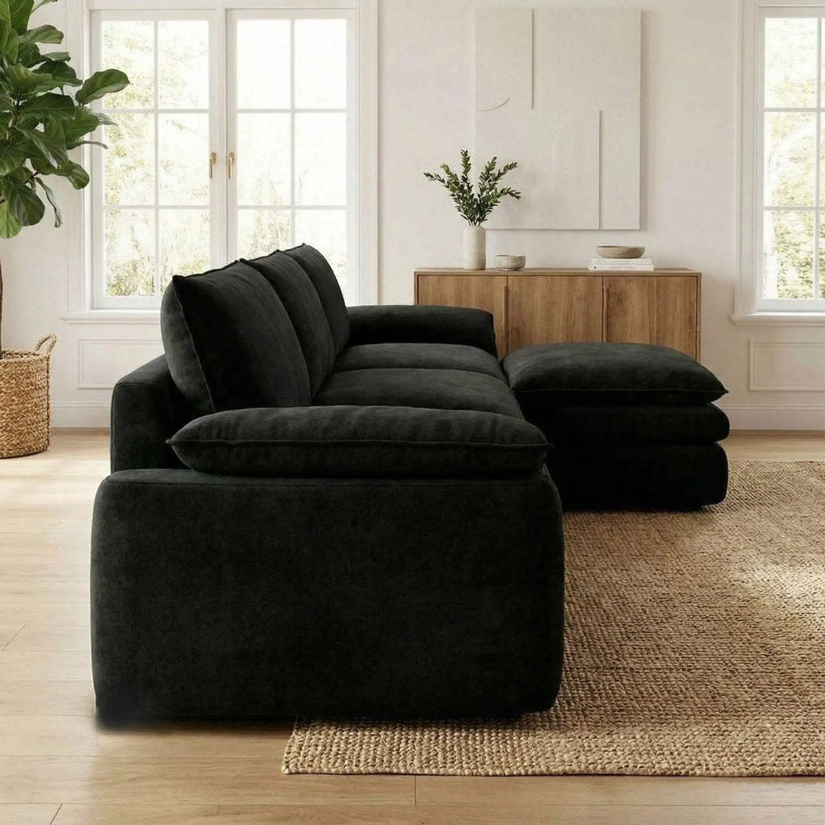 L Shaped Chenille Cloud Sofa With Chaise Lounge Modular Sectional