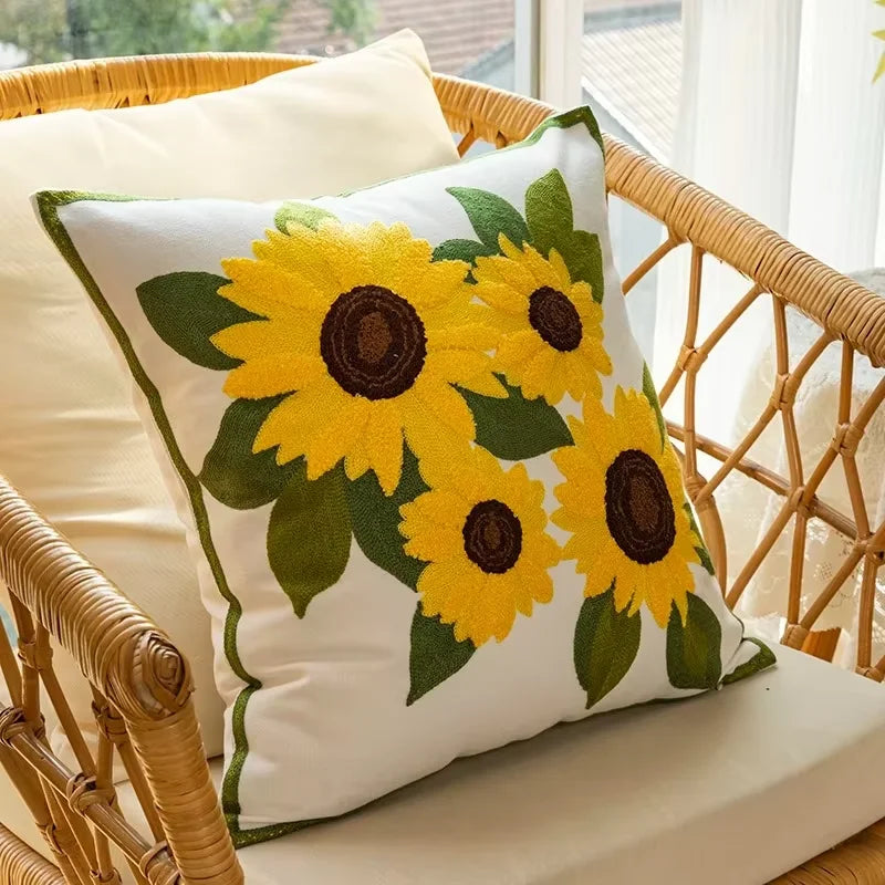 Floral Embroidered Cotton Blend Nordic Style Pillow Cover For Sofa