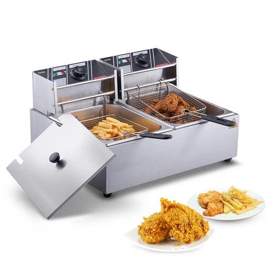 SucceBuy Commercial Electric Deep Fryer With Dual Removable Tanks