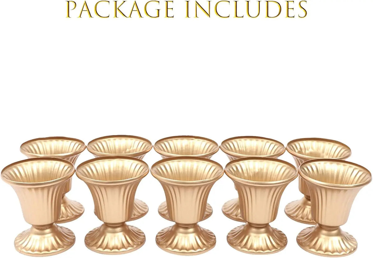 BYMAOCAR 10 Pcs Gold Metal Trumpet Flower Vases, 4 Inch Short Elegant Flower Stands, Decorative Centerpiece Vases for Wedding Reception Birthday Party Home Decor & Floral Arrangement