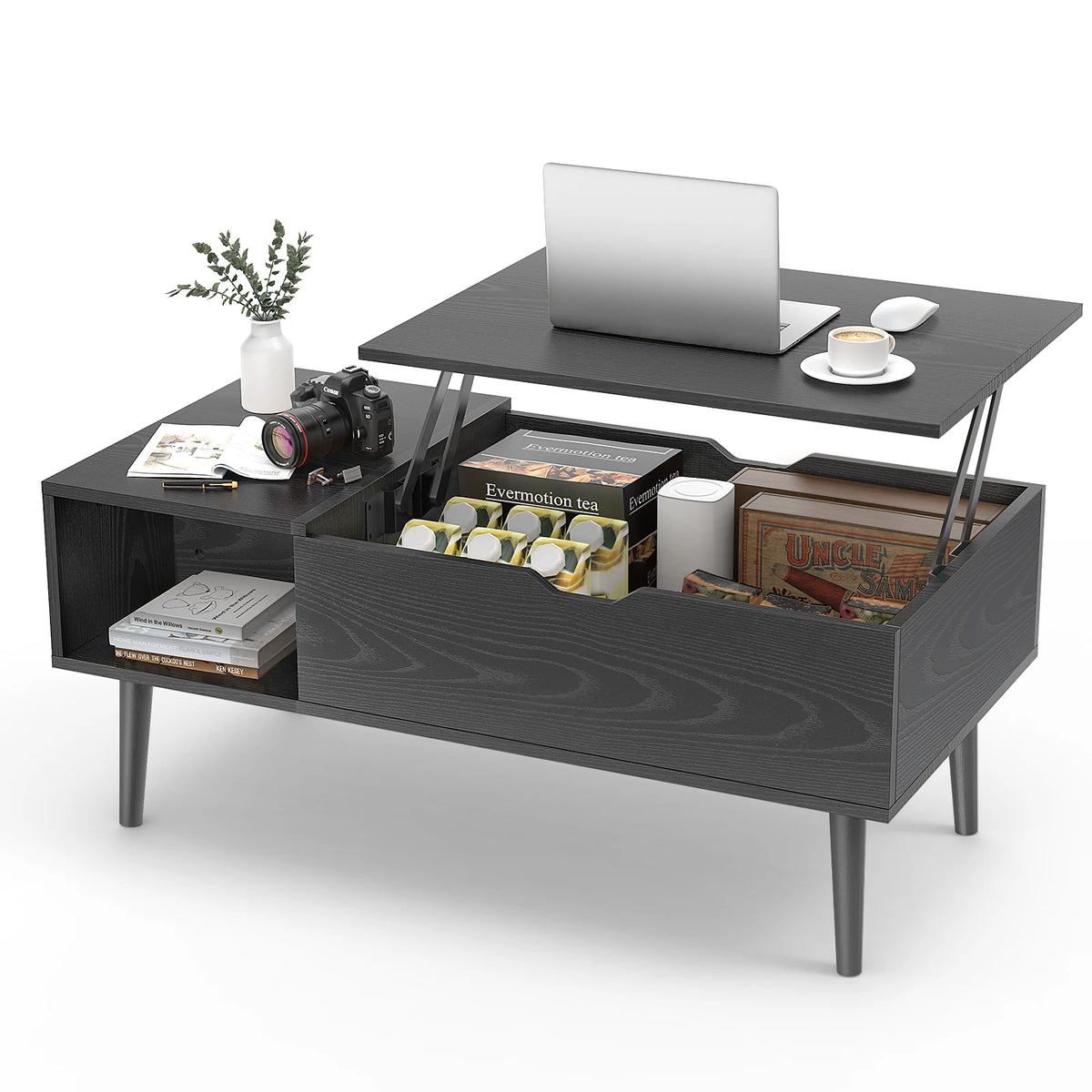 Jhk Wood Lift Top Coffee Table With Adjustable Storage Shelf