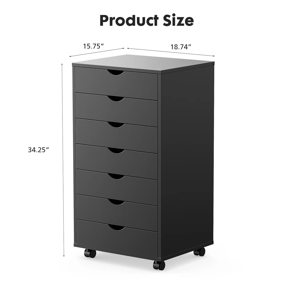 Jhk Wooden Seven Drawer Rolling Storage Cabinet Bedside Nightstand