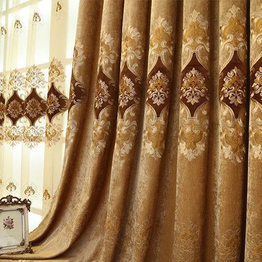 Luxury Embroidered Chenille Light Blocking Window Curtains