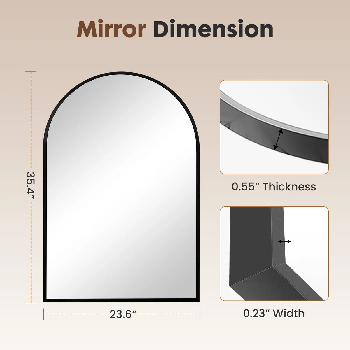 JHK Modern Arched Metal Framed Wall Mirror With Matte Finish