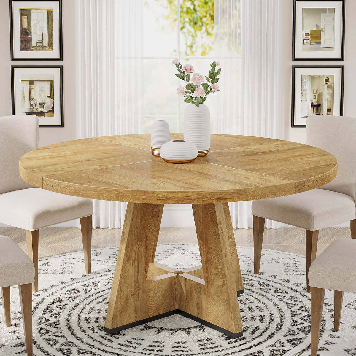 Tribesigns Round Dining Table Farmhouse Kitchen Table Home Furniture