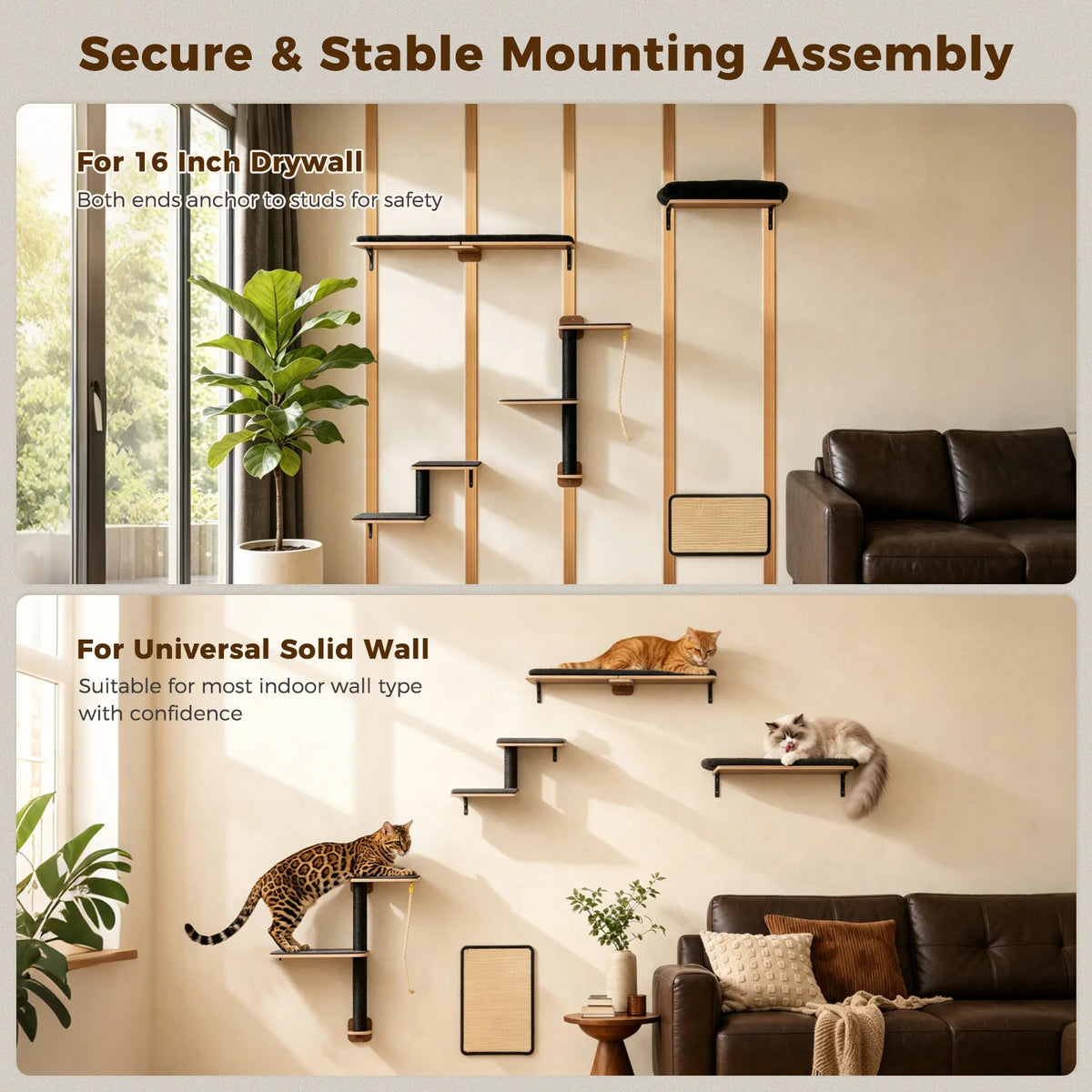 PAWZ Road Wooden Cat Climbing Wall Shelves Sisal Scraper Rope
