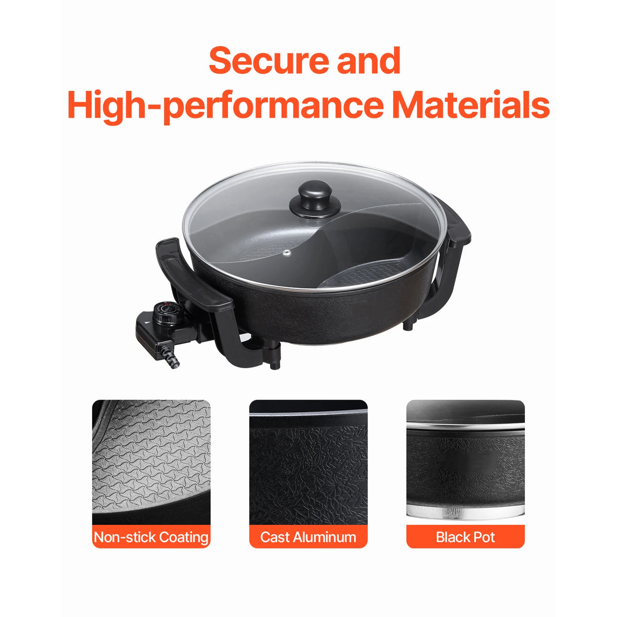 SucceBuy Dual Flavor Electric Hot Pot With Glass Divider Lid