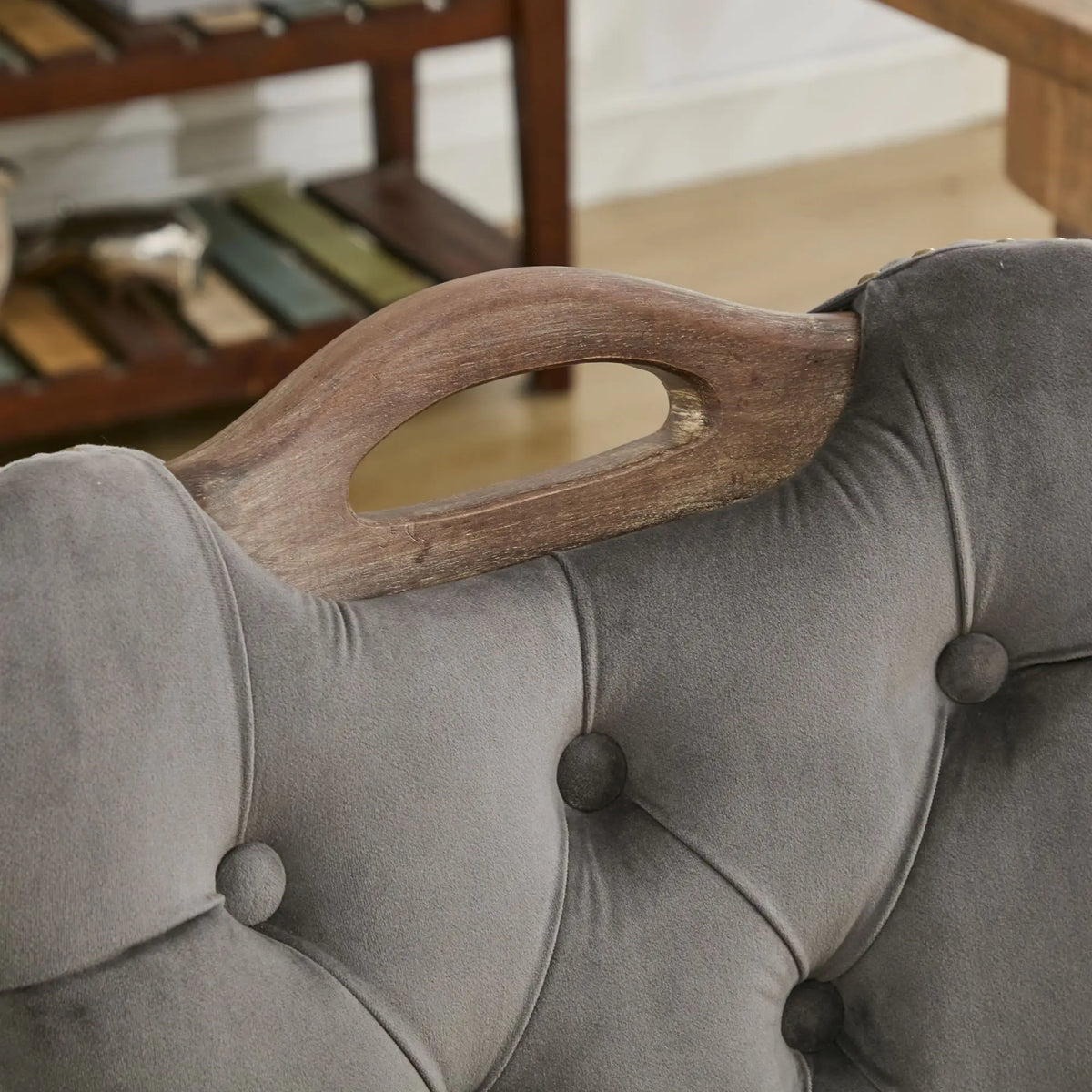 Tufted Dining Chairs With Metal Frame And Wooden Handles