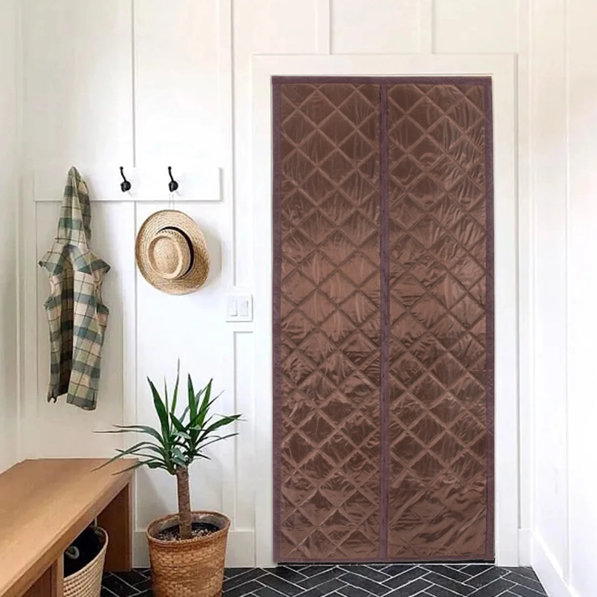 Magnetic Thermal Insulated Door Curtain Cotton Windproof Dustproof Room Divider