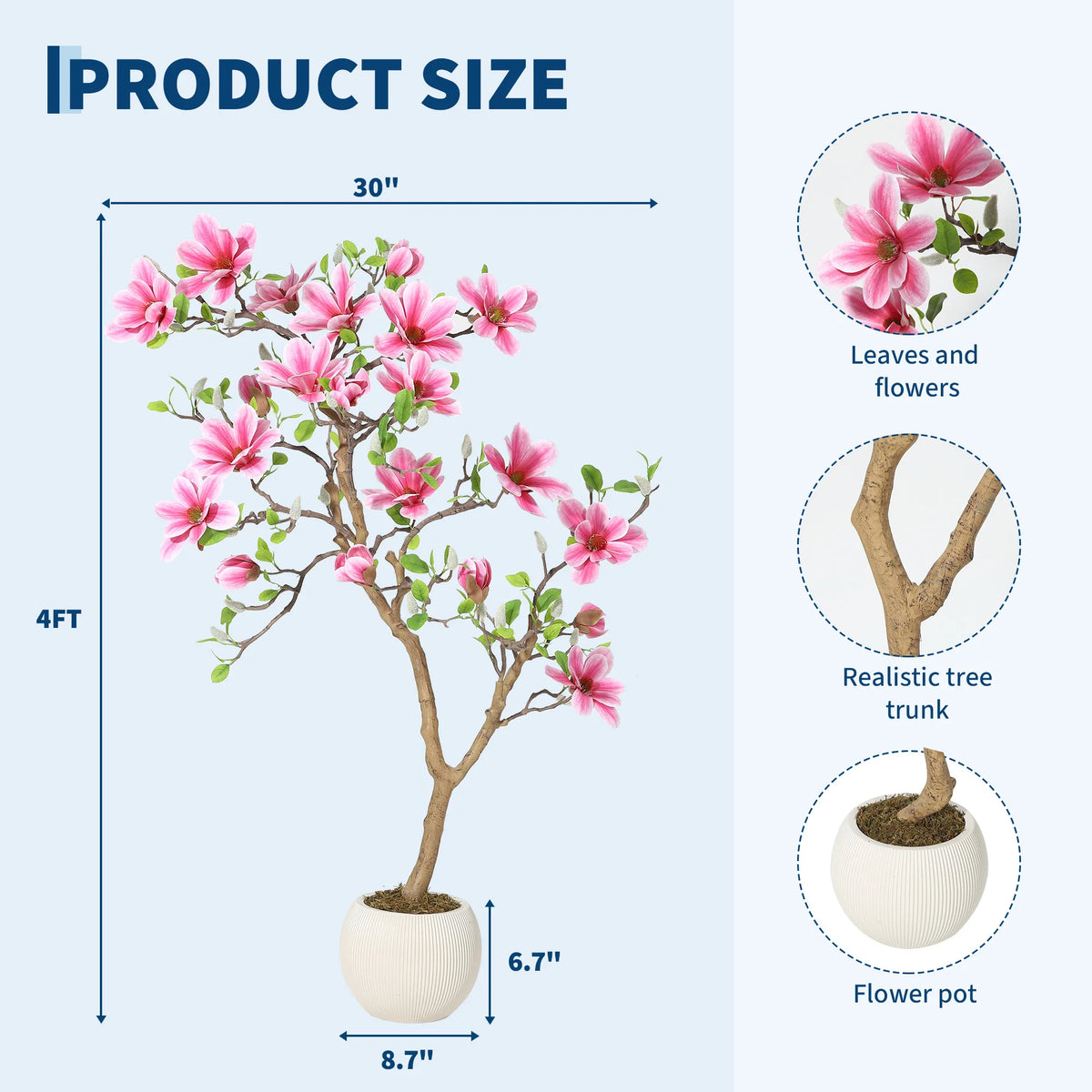HiMISS Lifelike Artificial Magnolia Tree For Indoor Home Decor