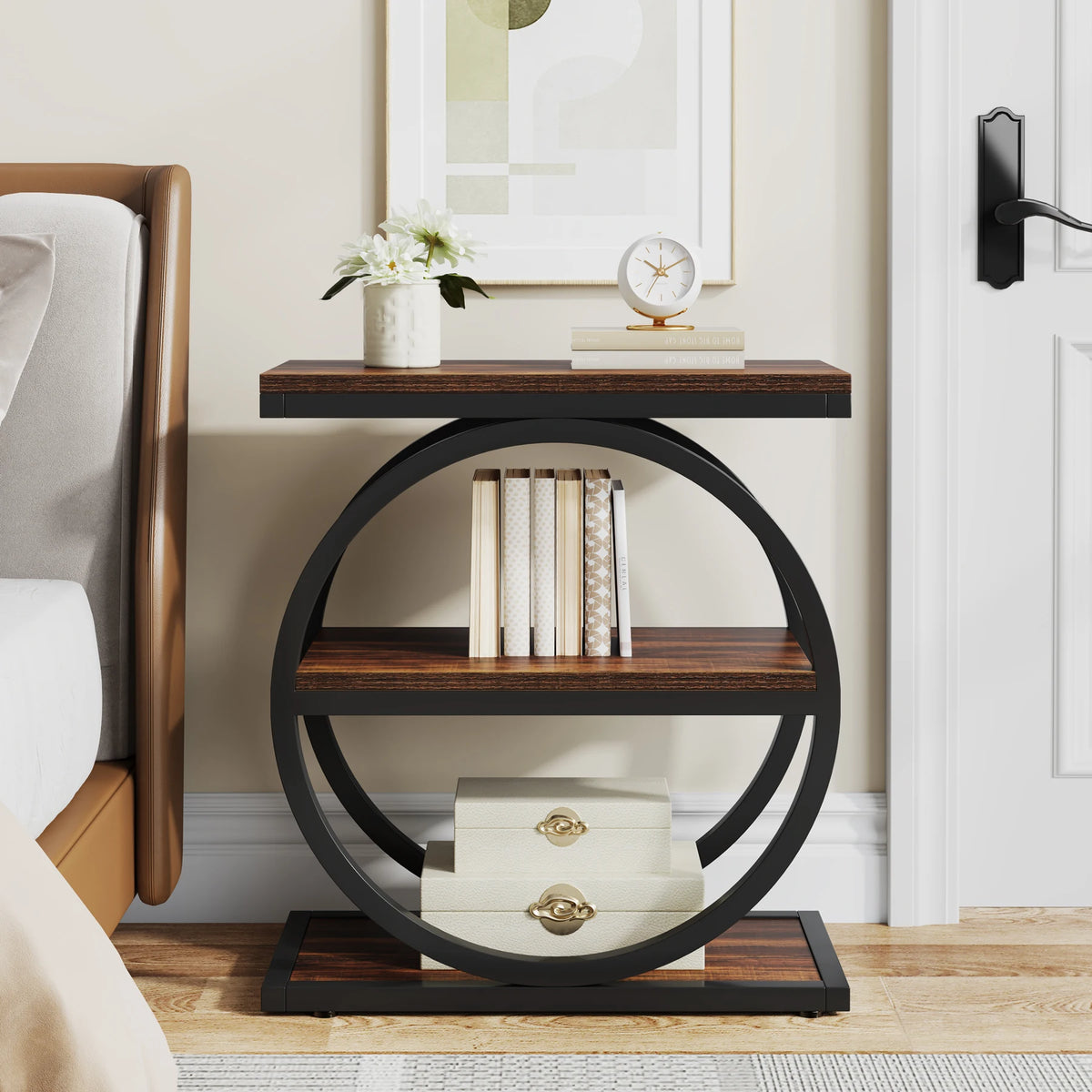 Tribesigns Industrial End Table With Open Storage Shelves For Home