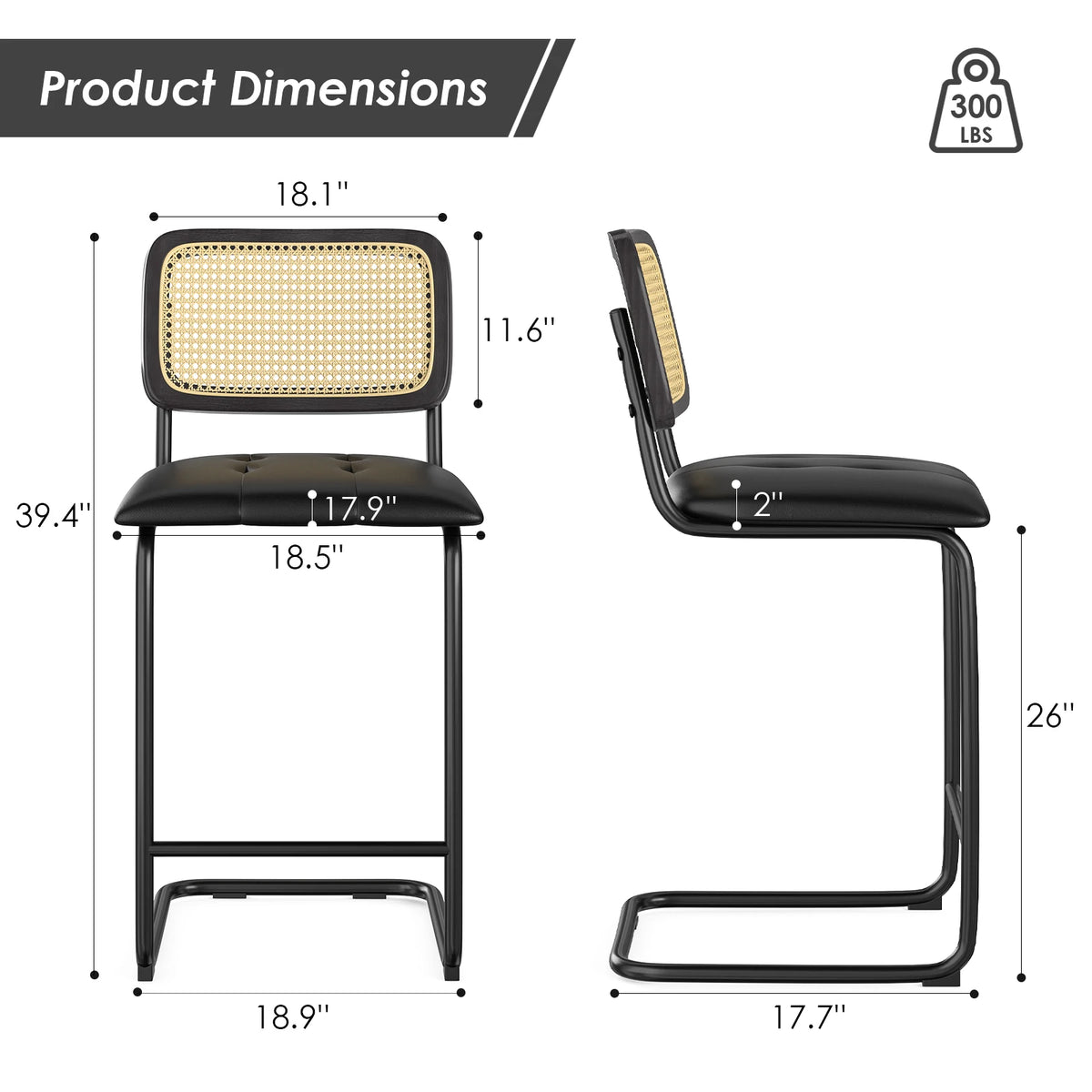 Farini Modern Upholstered PU Leather Rattan Bar Stools