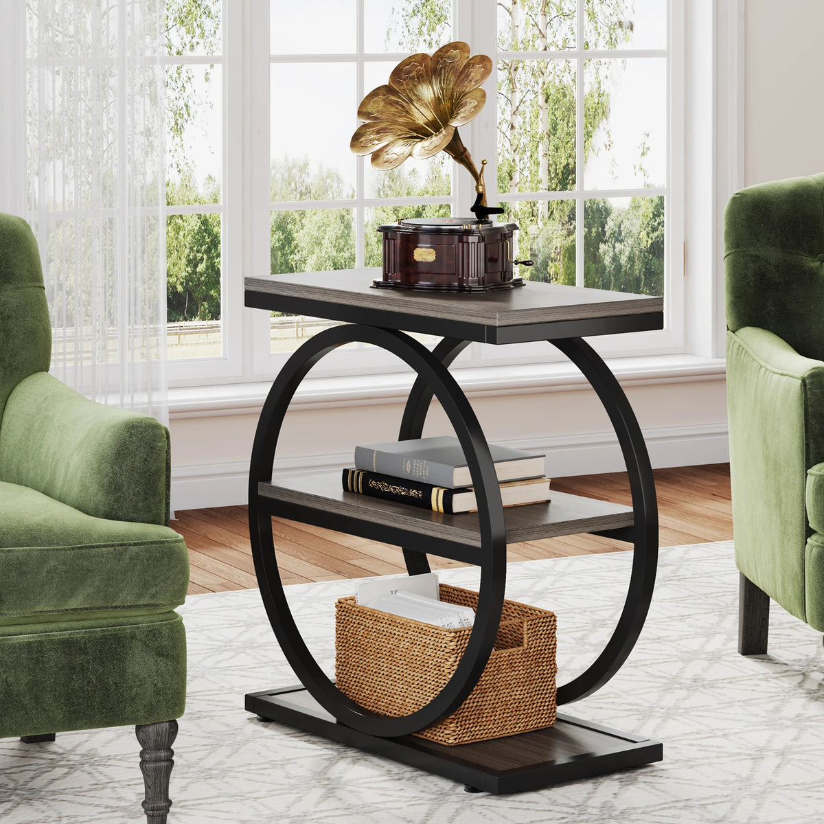 Tribesigns Industrial End Table With Open Storage Shelves For Home