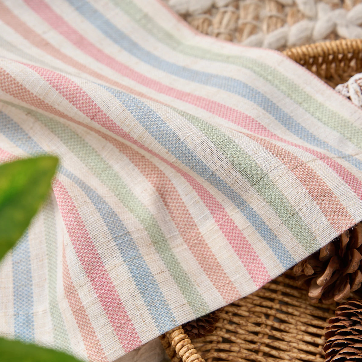 Jinchan Faux Linen Striped Cafe Curtains Rod Pocket Light Filtering