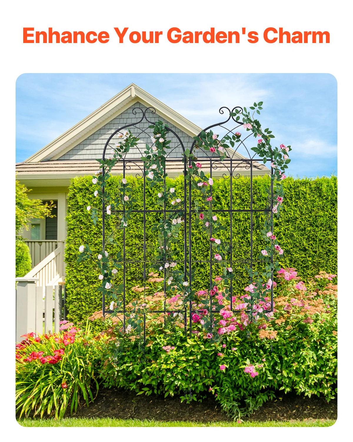 SucceBuy Rustproof Metal Garden Trellis For Climbing Plants And Flowers