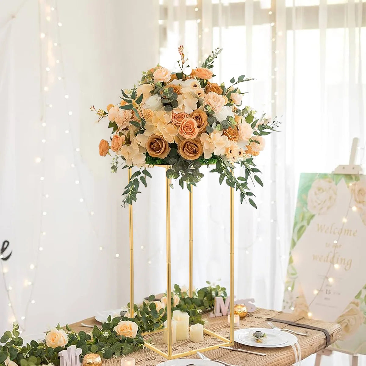 23.6" Tall Gold Metal Wedding Flower Vase Set of 5, Flower Stand Centerpieces for Wedding Table Decoration Party Banquet Centerpiece Gold Vase