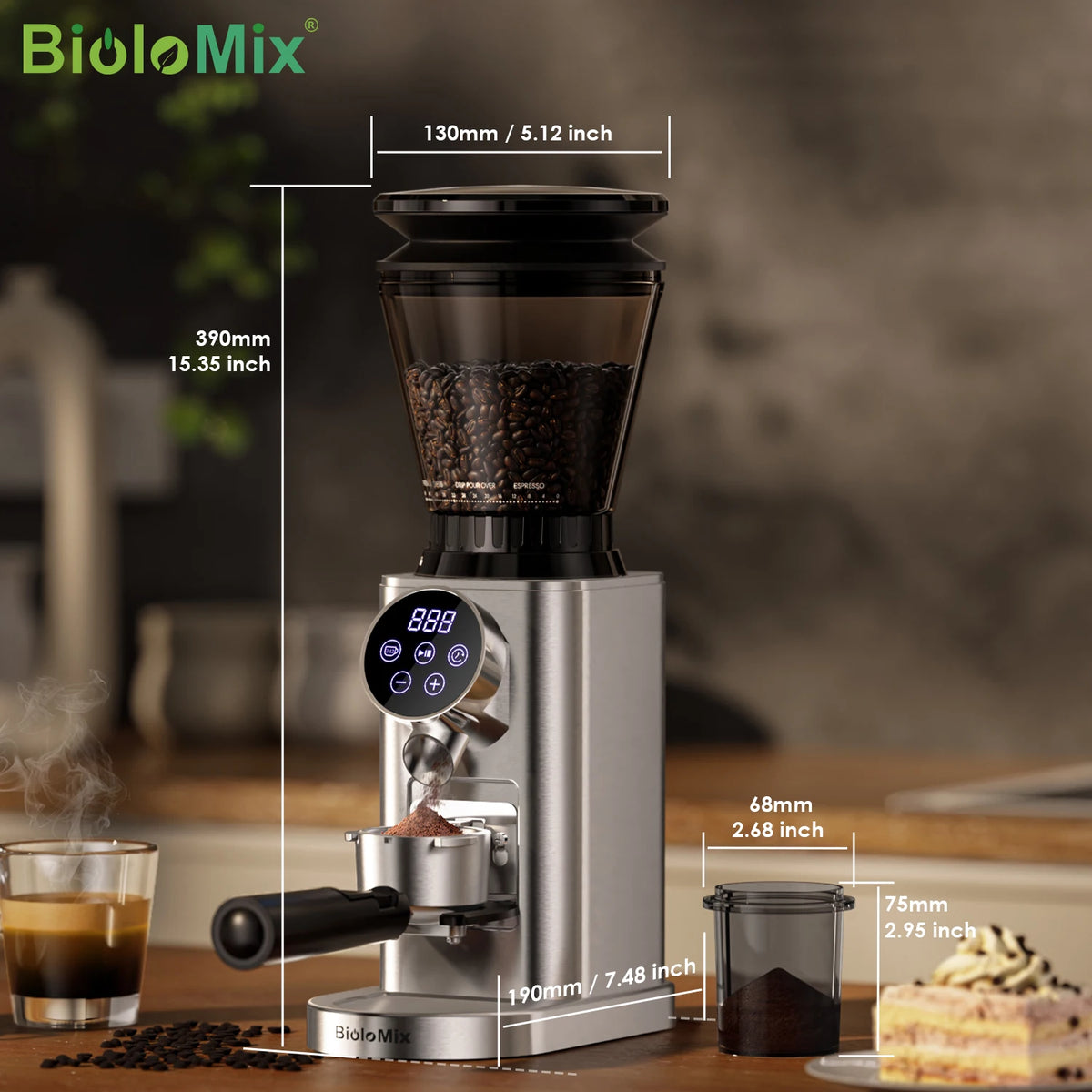 BioloMix Electric Conical Burr Coffee Grinder With Adjustable Settings