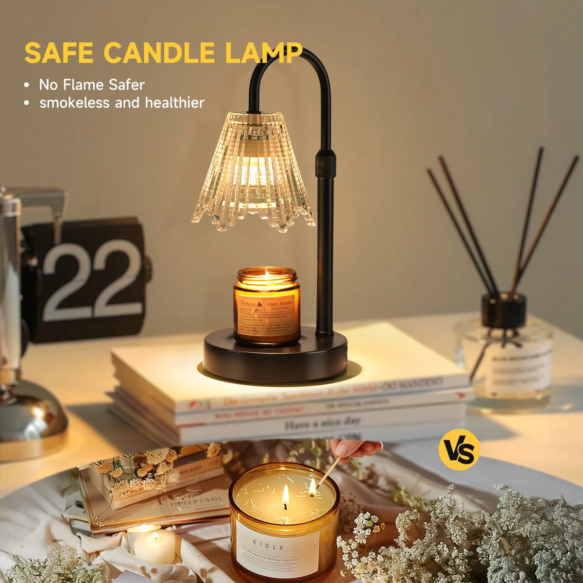 Adjustable Dimmable Candle Warmer Lamp With Glass Shade