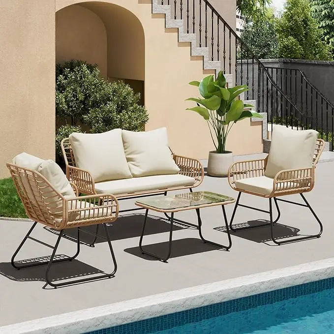 XIUWO All Weather Rattan Outdoor Patio Furniture Set With Cushions
