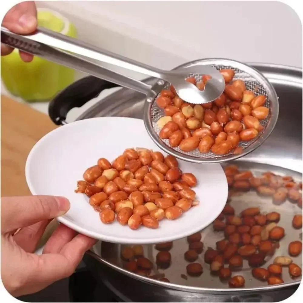 STONEGO Stainless Steel Mesh Strainer Spoon With Oil Filter Clip