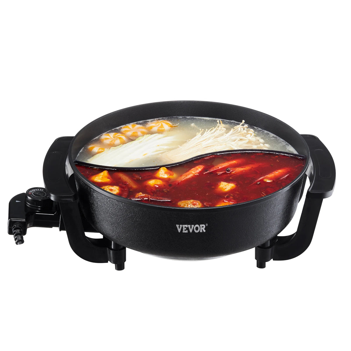 SucceBuy Dual Flavor Electric Hot Pot With Glass Divider Lid