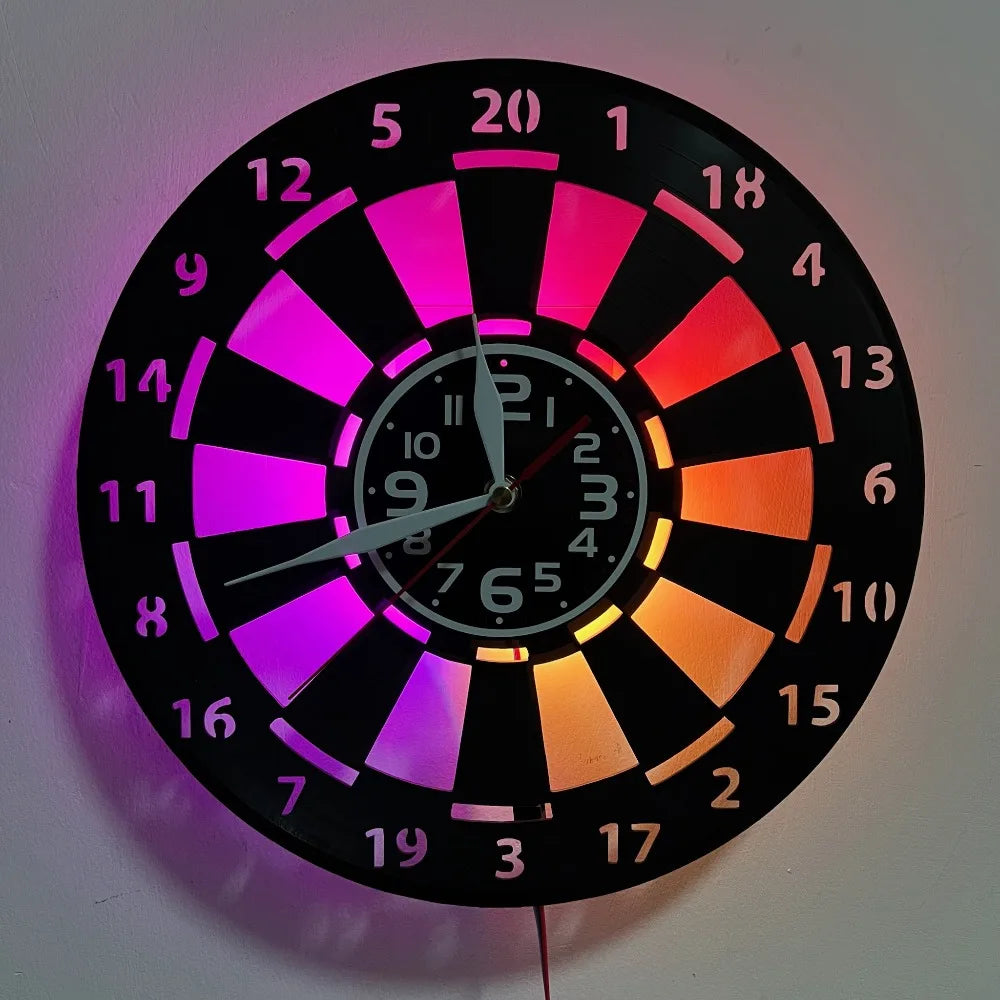 1pc Vinyl Record LED Wall Clock - Darts Game Design Silent Non-Ticking Luminous Irregular Shape with Flat Crown, Battery Operate