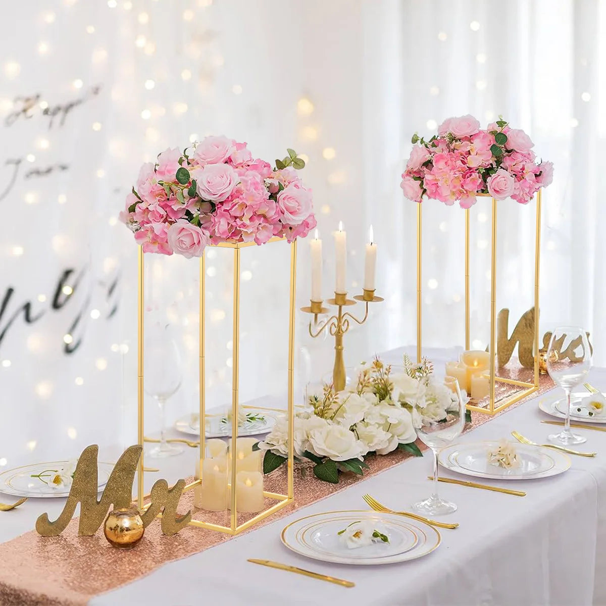 23.6" Tall Gold Metal Wedding Flower Vase Set of 5, Flower Stand Centerpieces for Wedding Table Decoration Party Banquet Centerpiece Gold Vase