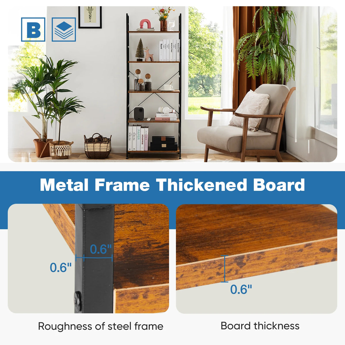 JHK Metal Bookcase Modern Home Office Storage Organizer