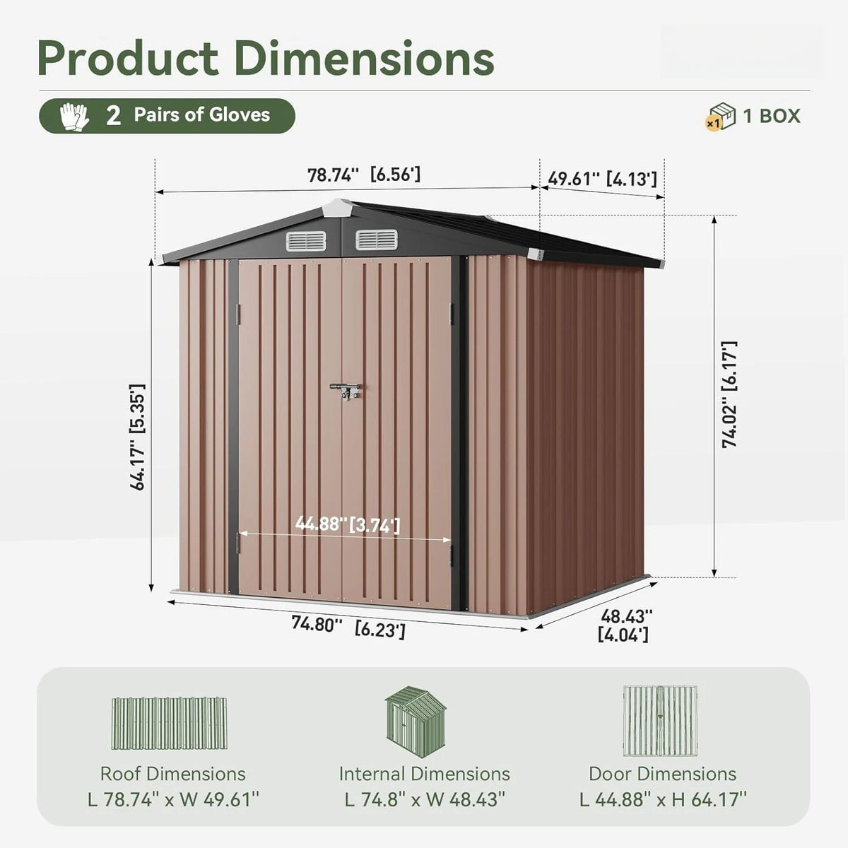 Lockable Metal Storage Shed With Sloped Roof For Outdoor Gardens