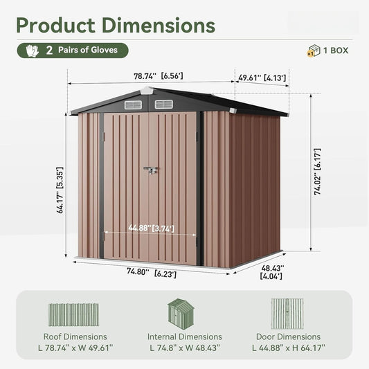 Lockable Metal Storage Shed With Sloped Roof For Outdoor Gardens