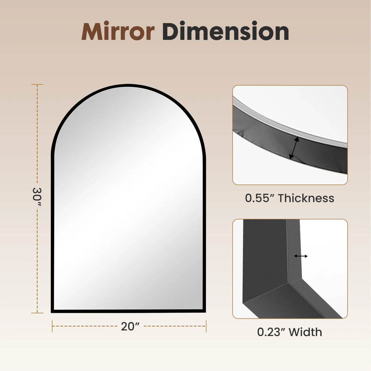 JHK Modern Arched Metal Framed Wall Mirror With Matte Finish