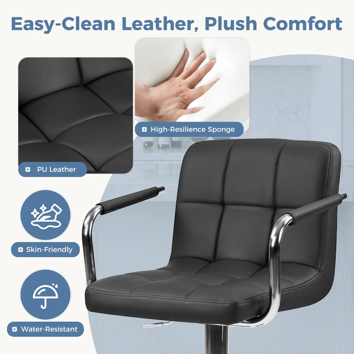 JHK Ergonomic PU Leather Swivel Office Chair Padded Armrests