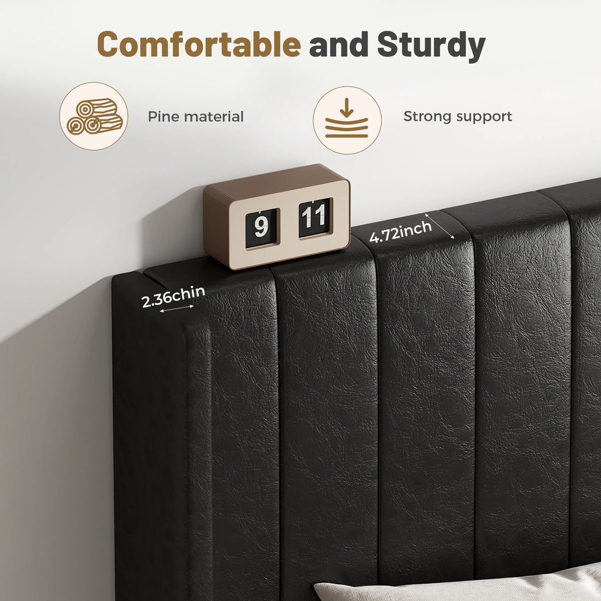 MCQ Wooden Bed Frame With PU Leather Wingback Headboard