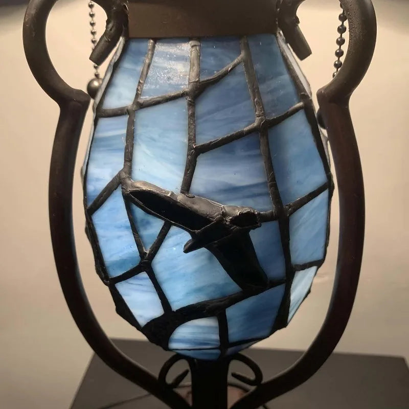 Raven On Bare Branch Full Moon Tiffany Stained Glass Lamp