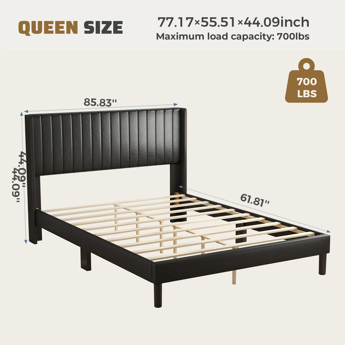 MCQ Wooden Bed Frame With PU Leather Wingback Headboard