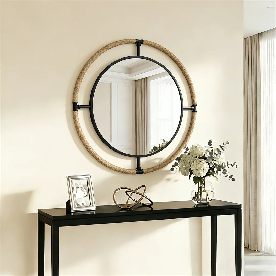 Nautical Round Wall Mirror with Rope Decorative Hanging Beach Living Room Coastal Theme Home Decor