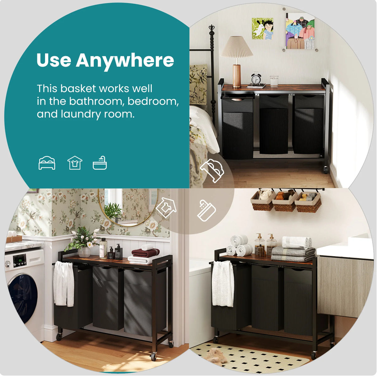 Jhk Metal Frame Laundry Basket Organizer With Removable Bags