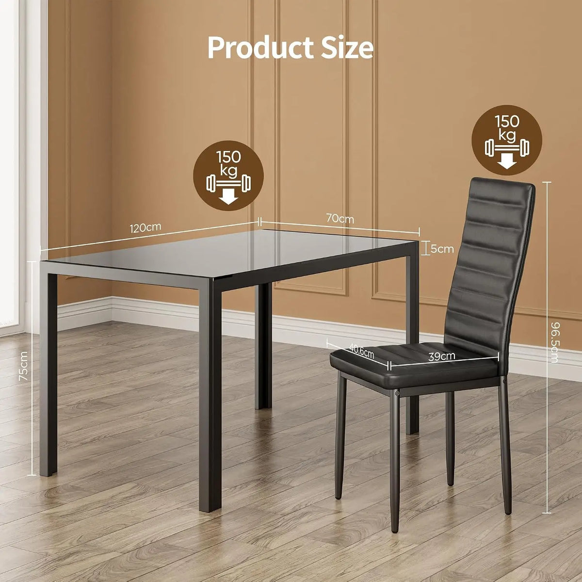 Modern Bamboo Dining Set With Tempered Glass And Four Chairs