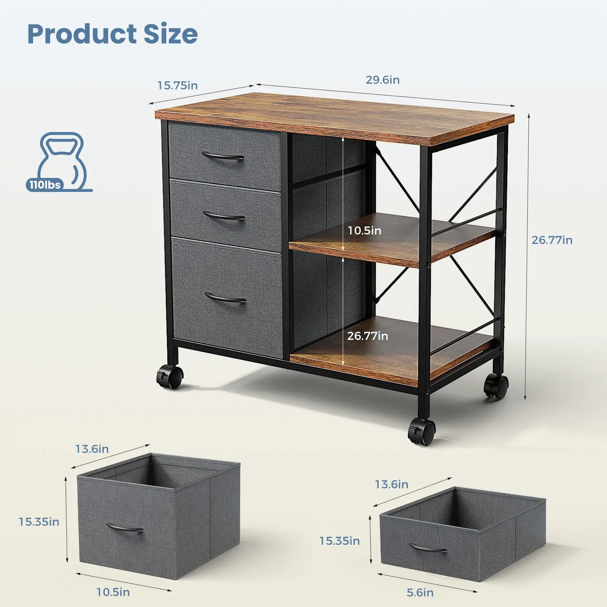 JHK 3 Drawer Mobile Fabric Wardrobe With Steel Frame
