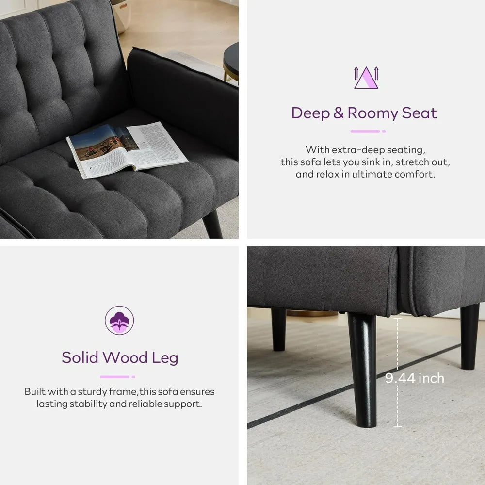 TYBOATLE Tufted Adjustable Futon Sofa Bed With USB Charging Ports