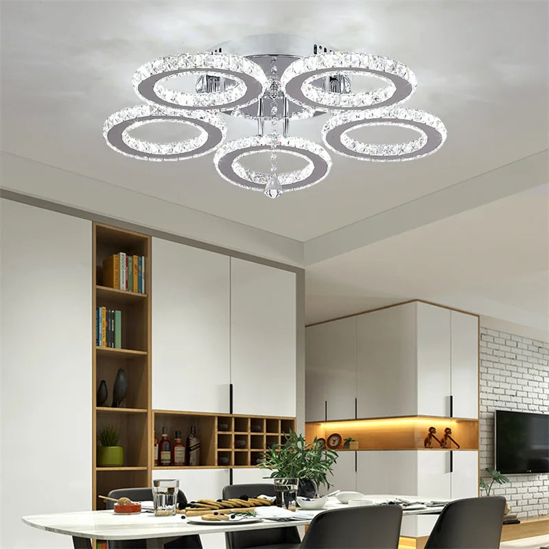 GreeLustr Stainless Steel Crystal Ring Pendant Chandelier