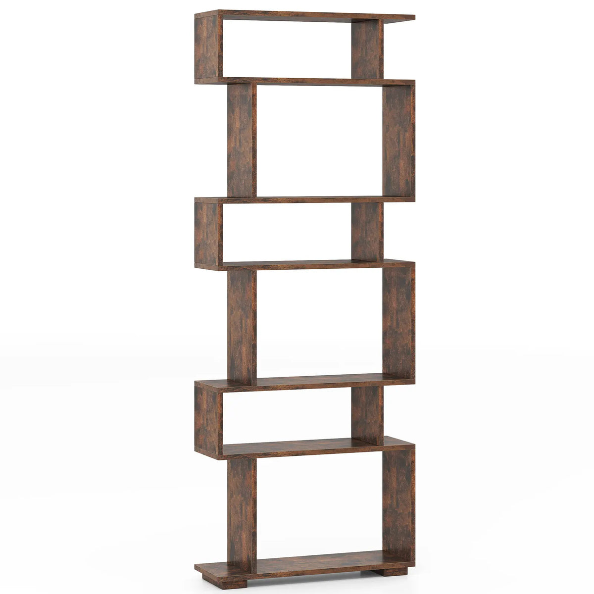 6-tier Storage Bookshelf S-shaped Geometric Bookcase w/ Anti-toppling Kits