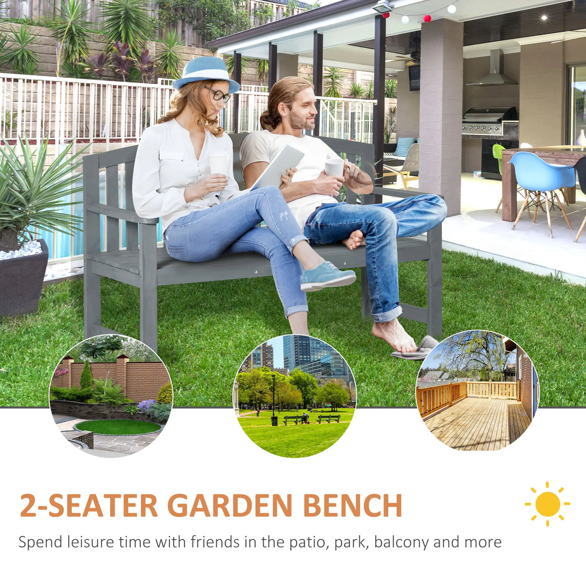 Outsunny Modern Arch Slatted Backrest Garden Bench For Outdoors