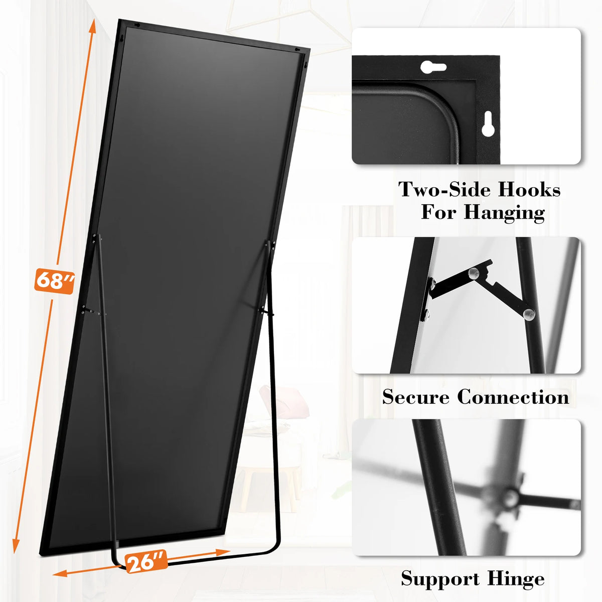 JHK 68"x26" Arched Full Length Mirror with Stand Floor Free Standing Aluminum Frame for Bedroom Bathroom Body Hanging Leaning